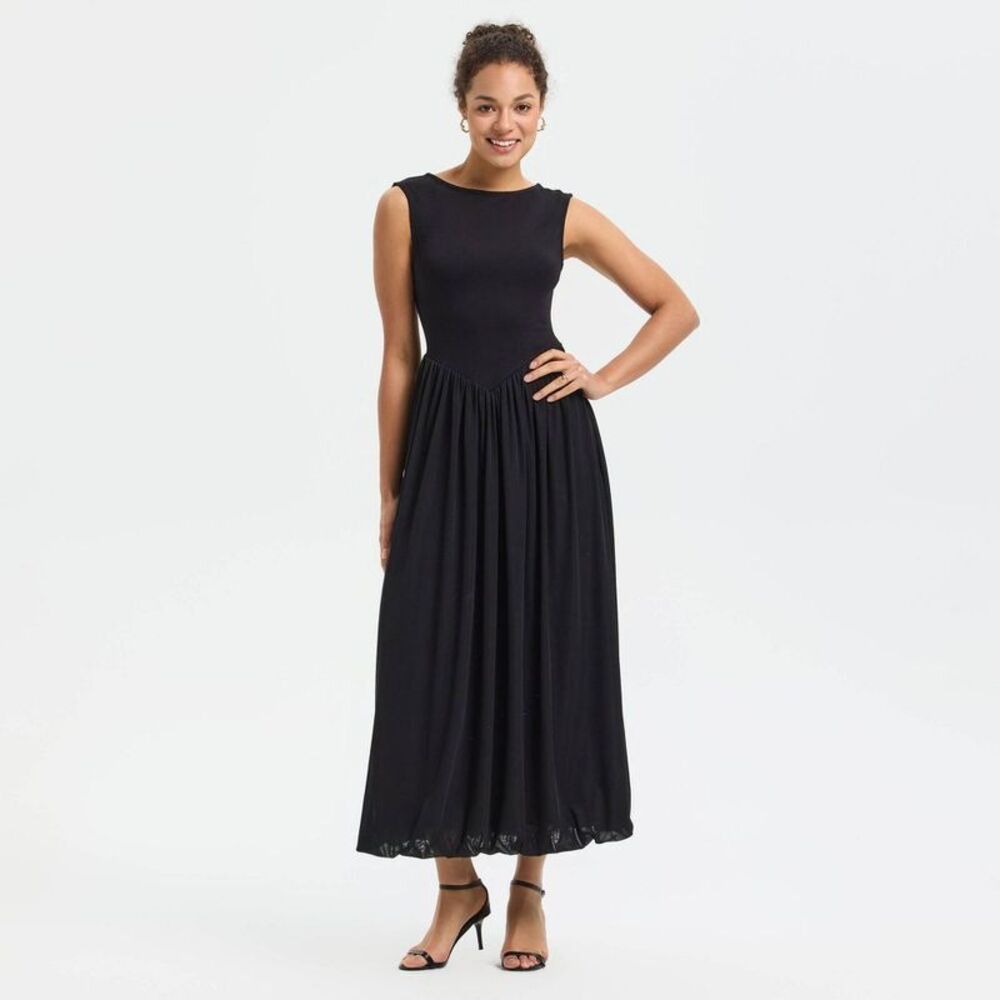 A New Day - Women's Sleeveless Bubble Hem Midi Dress - A New D Black
